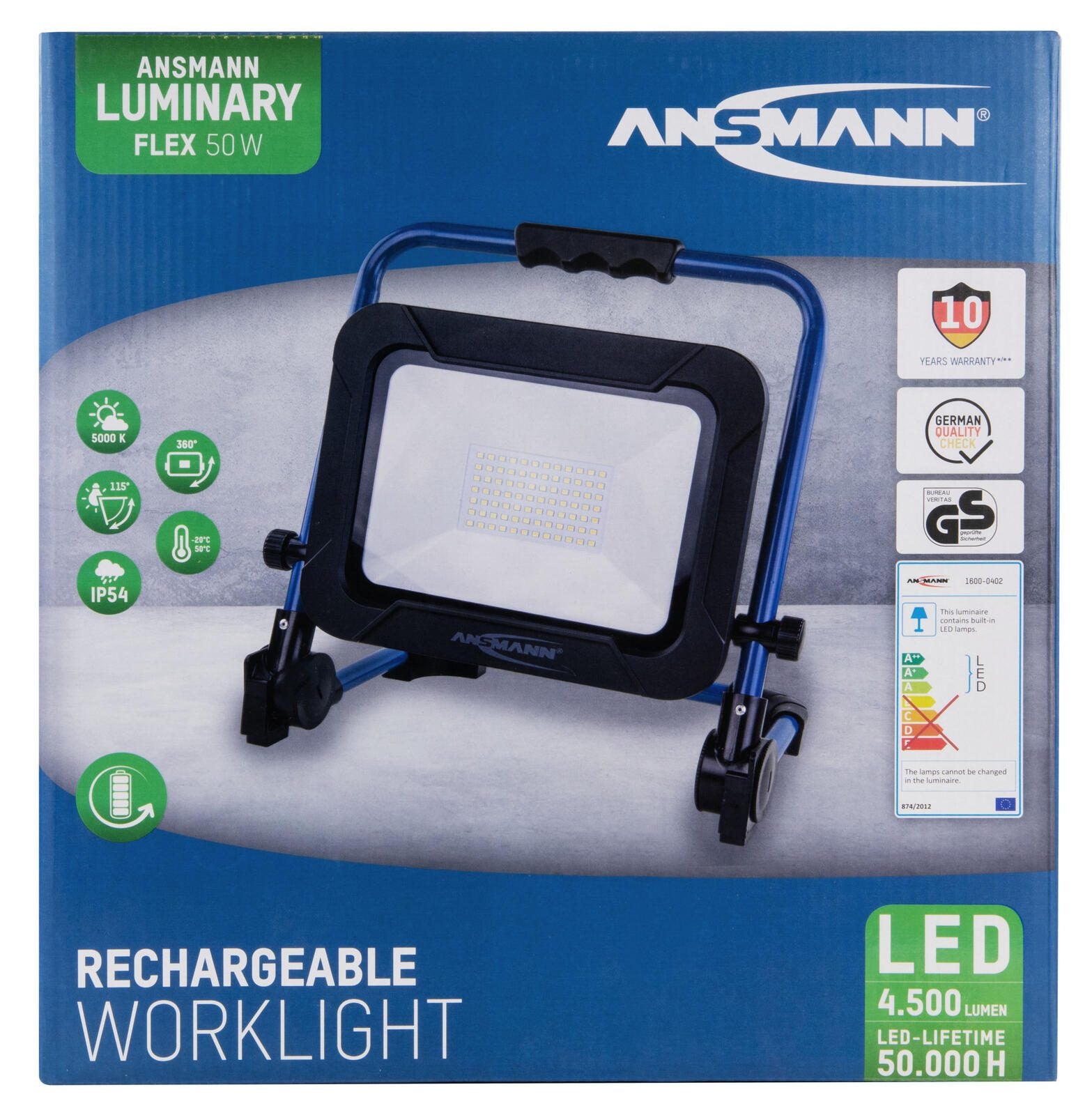 ANSMANN Akku-LED-Baustrahler 50 W blau/schwarz