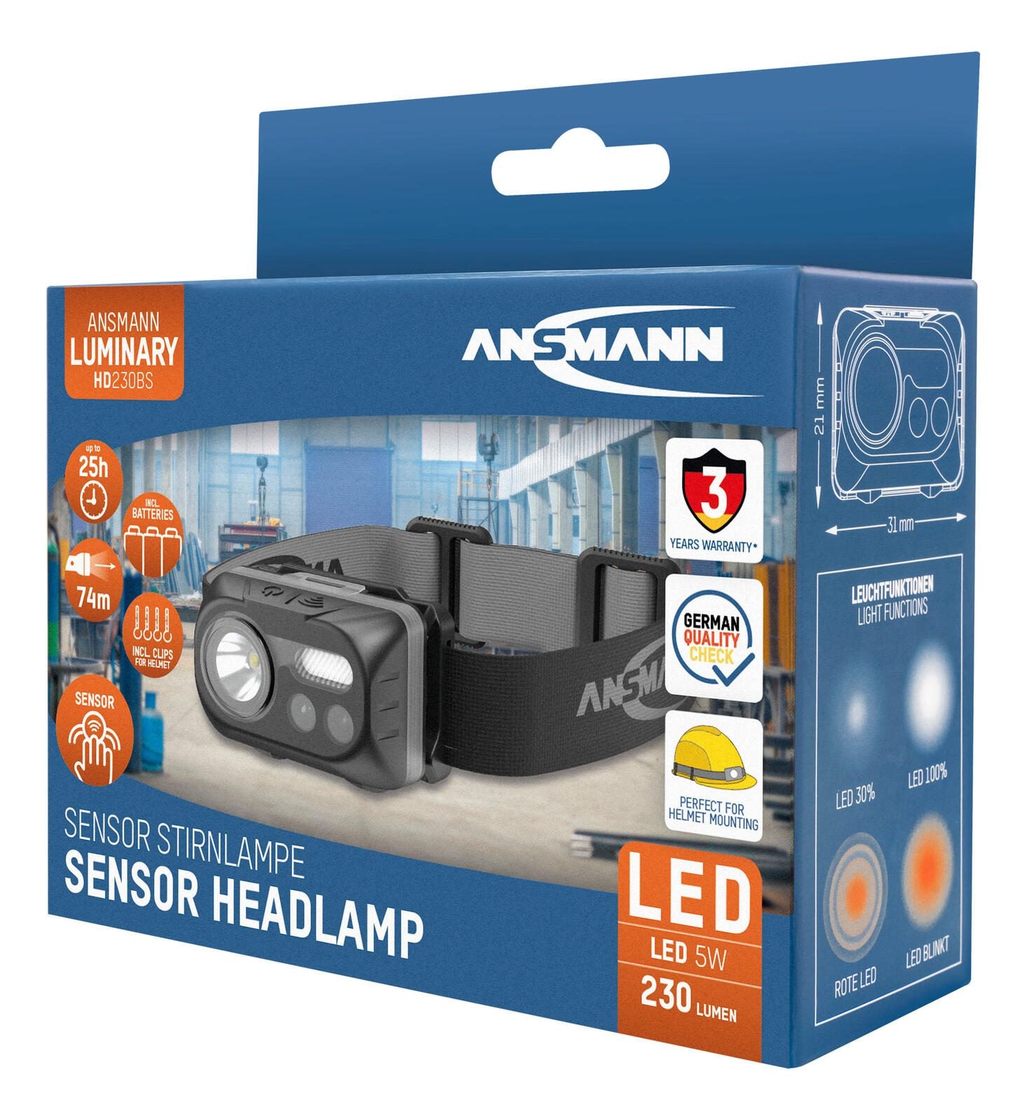 ANSMANN Stirnlampe 6 cm schwarz