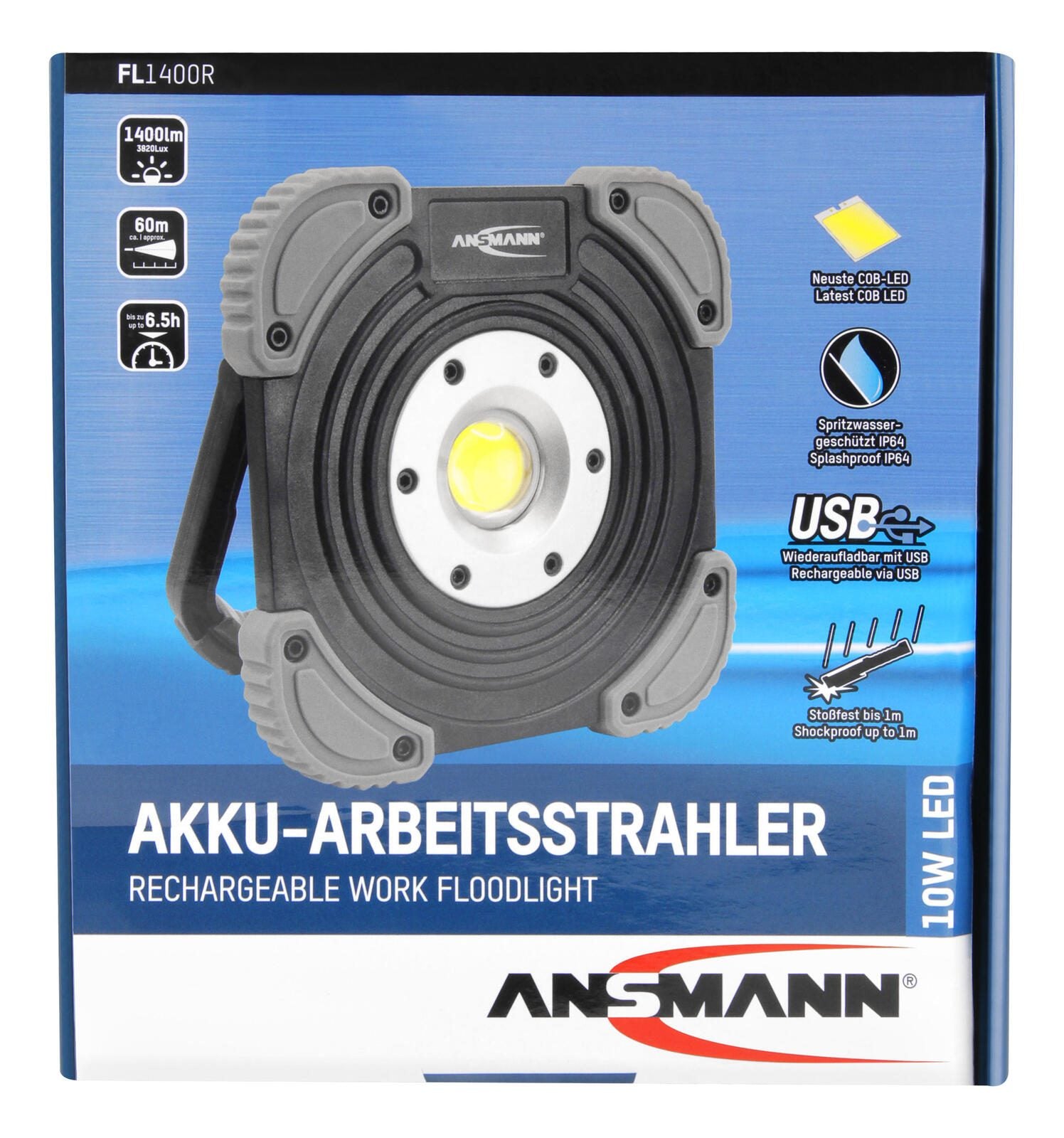 ANSMANN Akku-LED-Baustrahler 10 W schwarz/grau