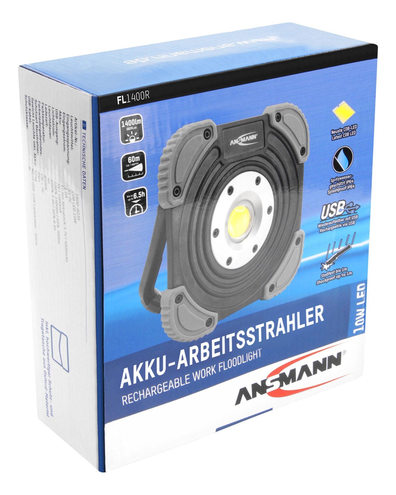 ANSMANN Akku-LED-Baustrahler 10 W schwarz/grau