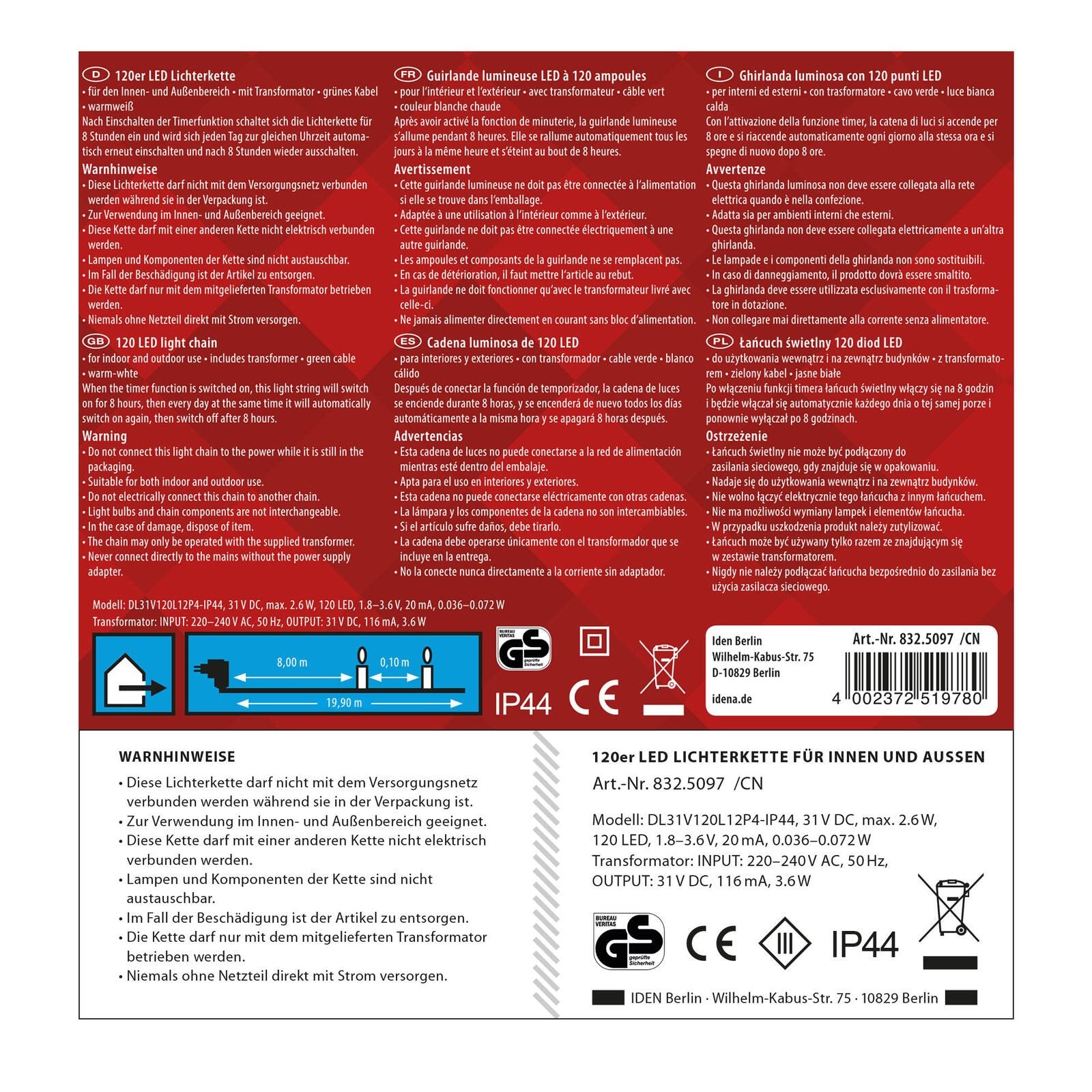 Idena Lichterkette 20 m dunkelgrün