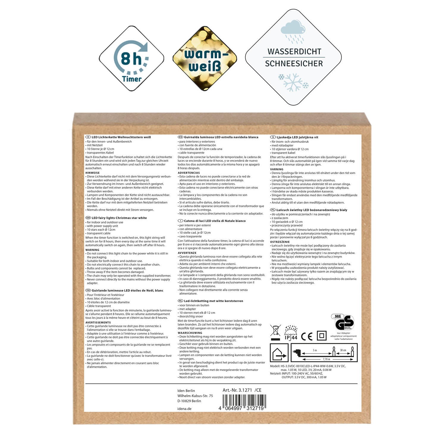 Idena Lichterkette 7.7 m weiß