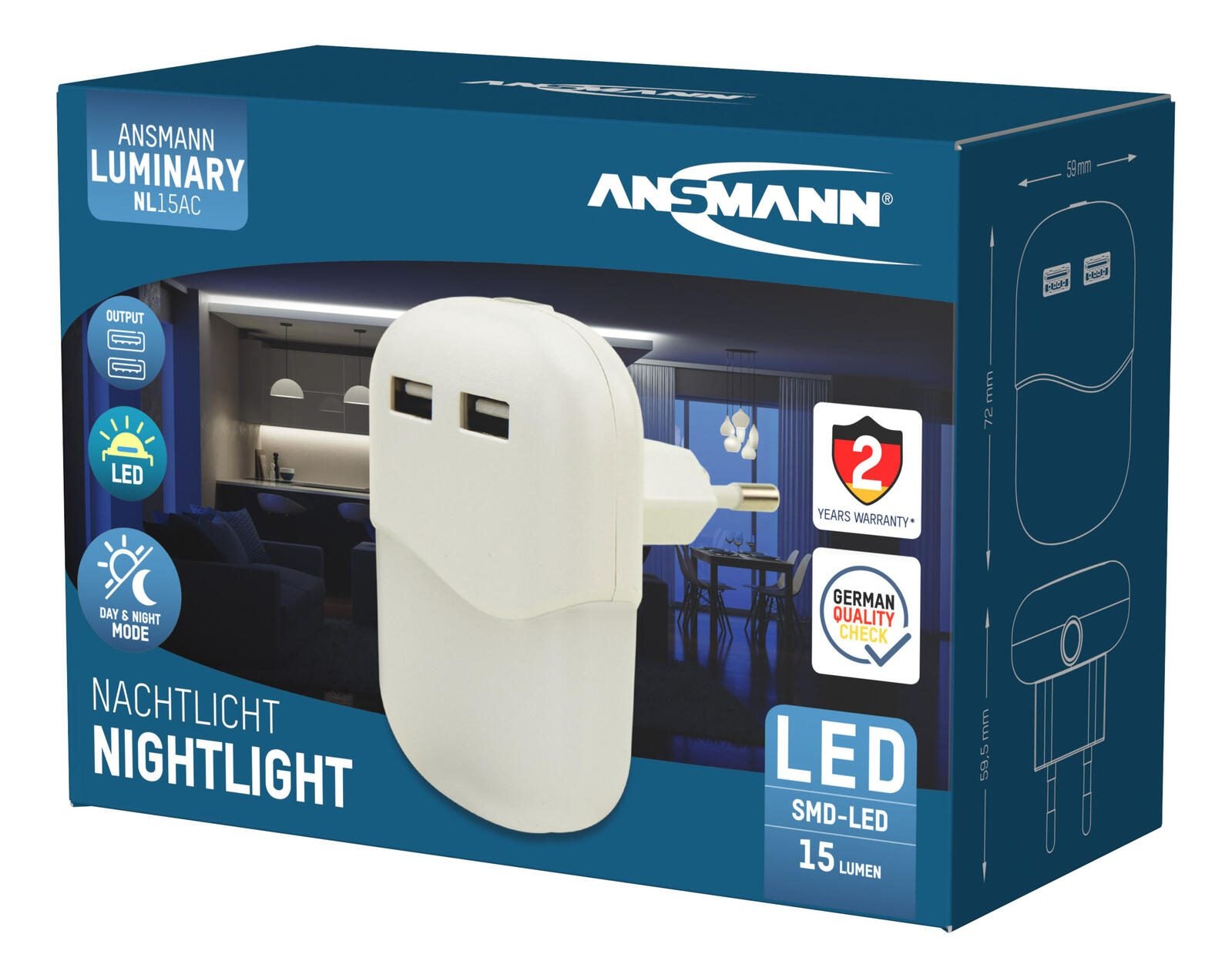 ANSMANN Nachtlicht 7.2 cm weiß