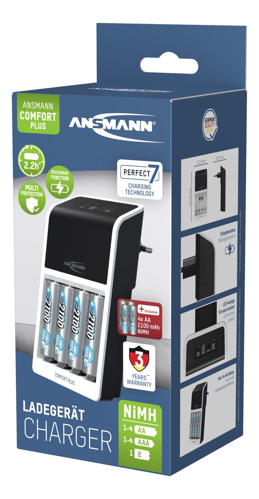 ANSMANN Akku-Ladegerät inkl. Akkus Comfort Plus + 4×AA Akku
