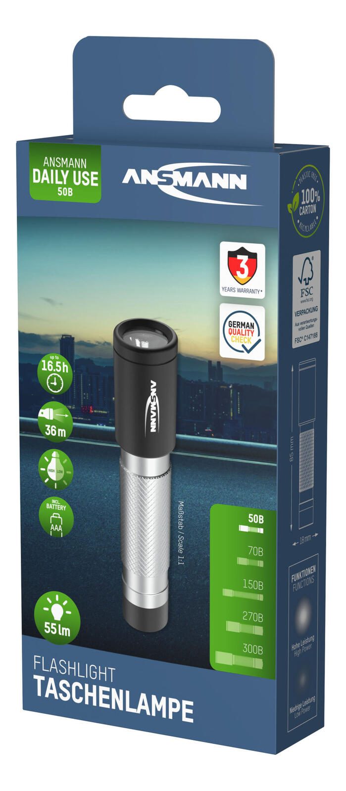 ANSMANN Taschenlampe silber