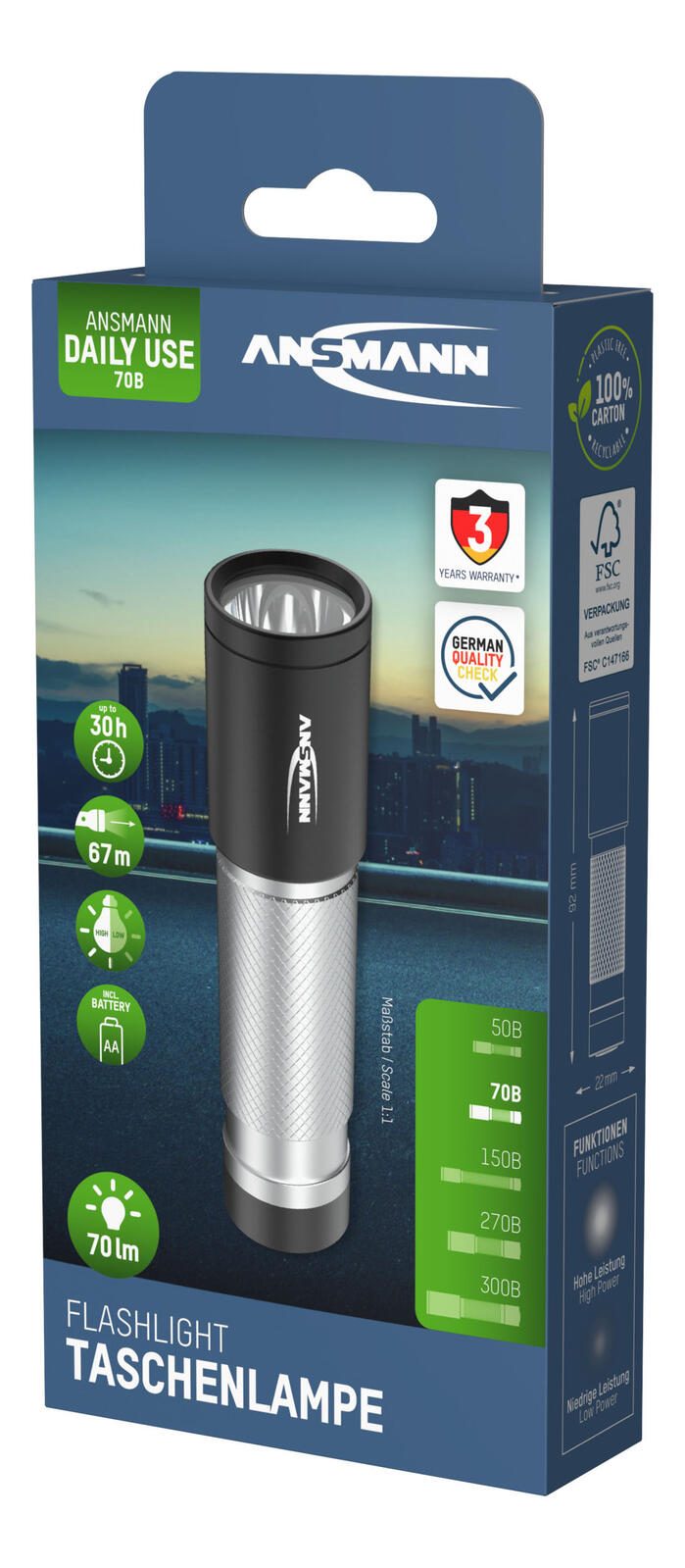 ANSMANN Taschenlampe silber