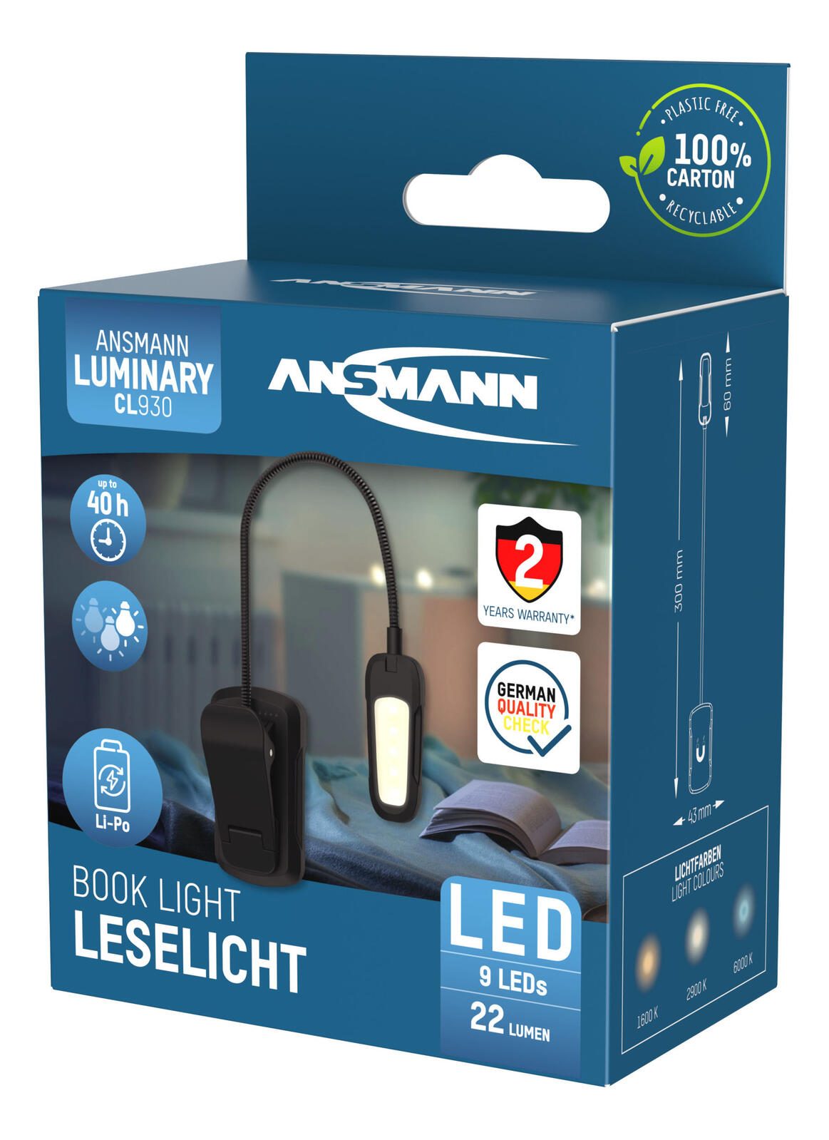 ANSMANN Buch-Leselampe schwarz