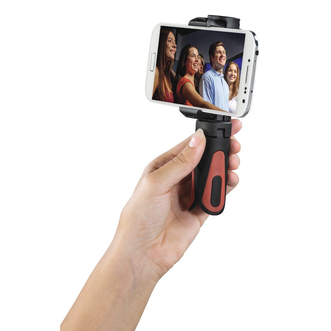 hama Pocket II Rotation Ministativ für Smartphones schwarz, rot.