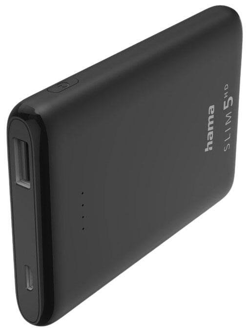 hama SLIM 5HD Powerbank 5.000 mAh schwarz