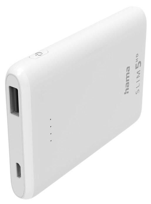 hama SLIM 5HD Powerbank 5.000 mAh weiß