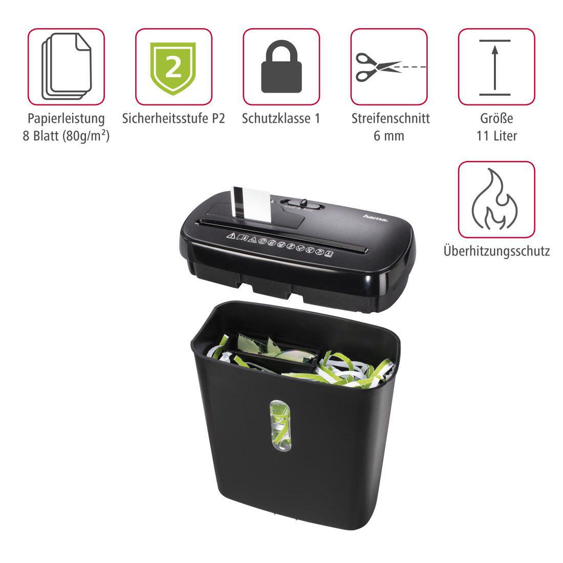 Hama Basic S8CD Aktenvernichter mit Streifenschnitt