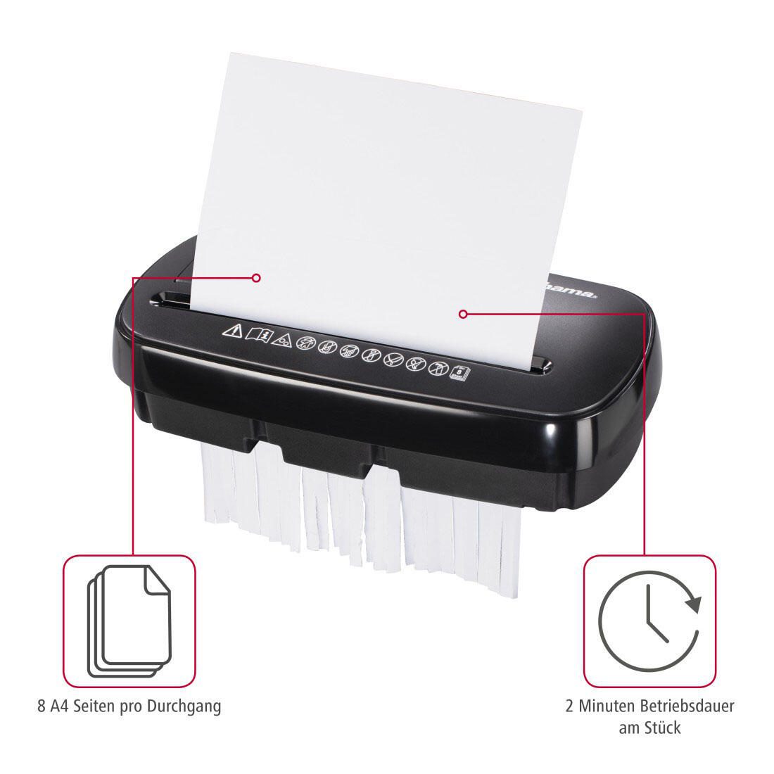 Hama Basic S8CD Aktenvernichter mit Streifenschnitt