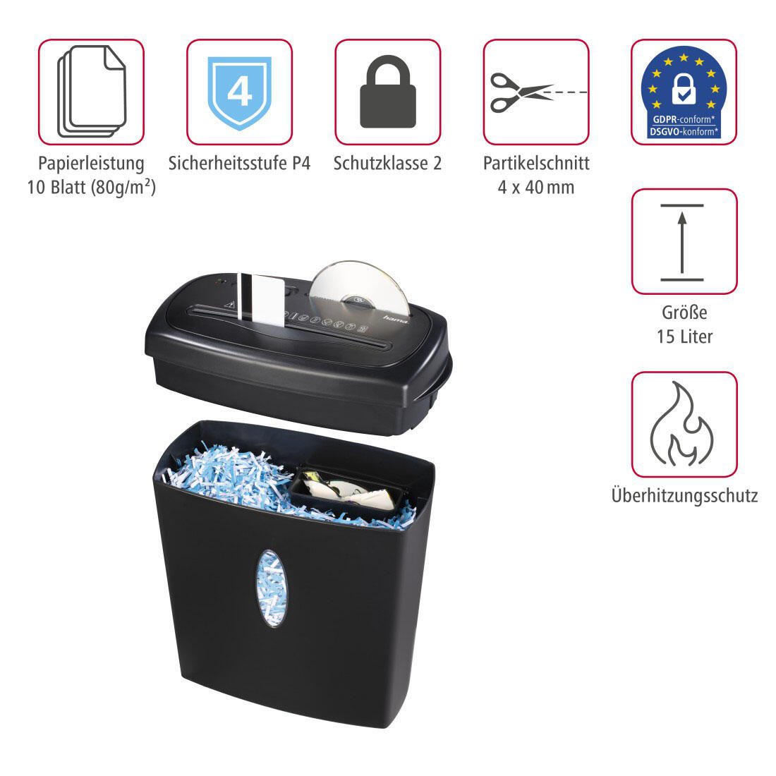 Hama Home X10CD Aktenvernichter mit Partikelschnitt