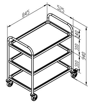 Servierwagen silber 84,5 x 52,5 x 94,0 cm