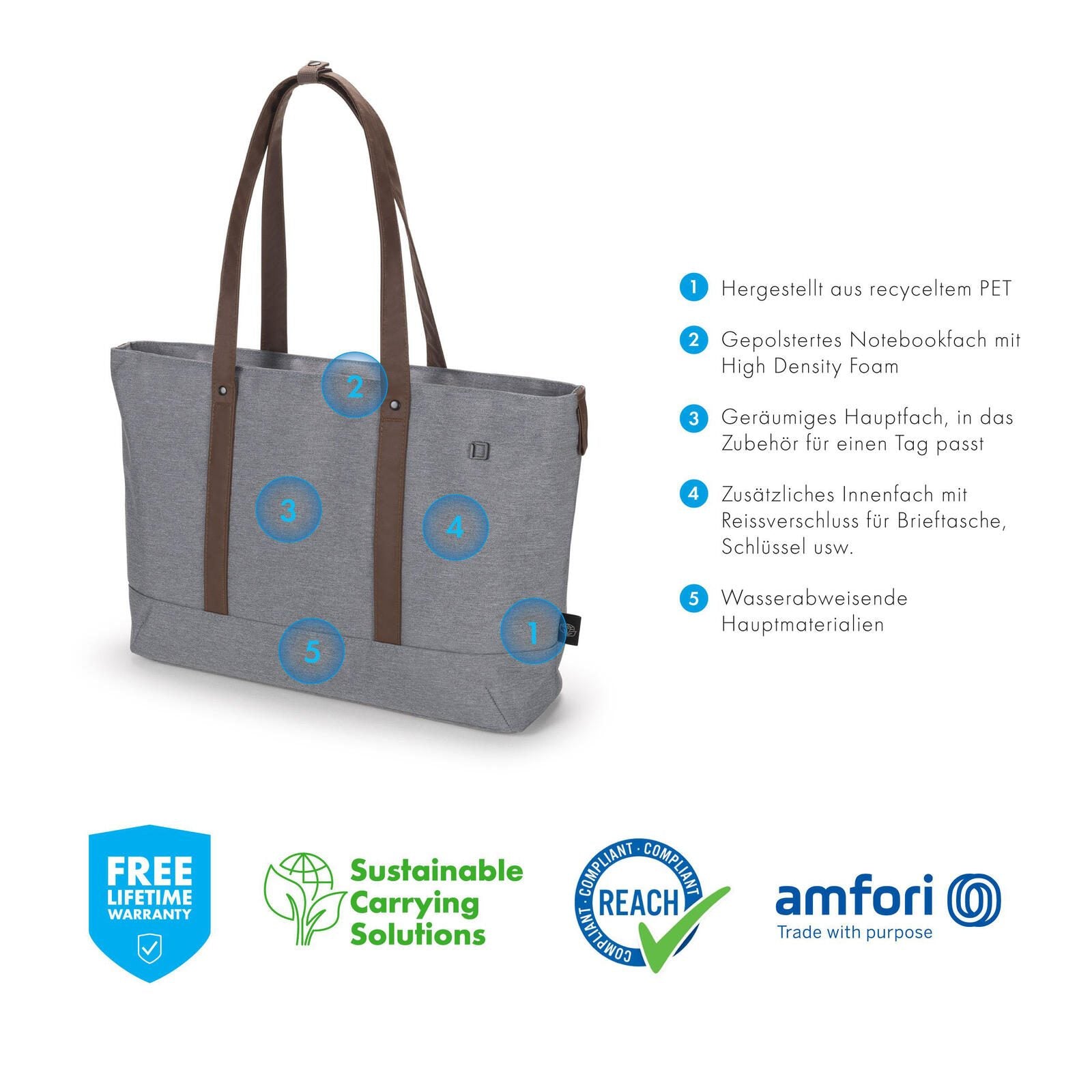 Dicota Laptoptasche Bag Eco MOTION 35,0 x 2,5 x 24,5 cm grau