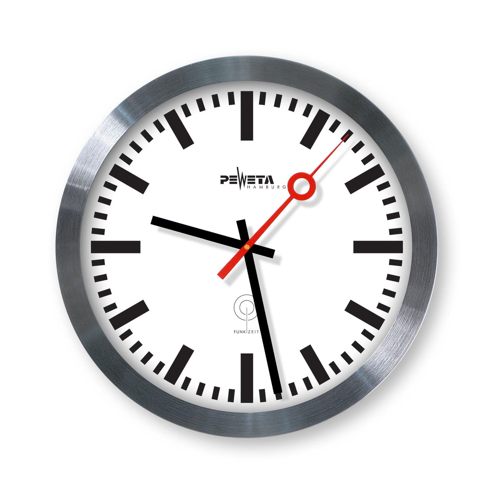 PEWETA Funkwanduhr Bahnhof Ø 30 cm silber