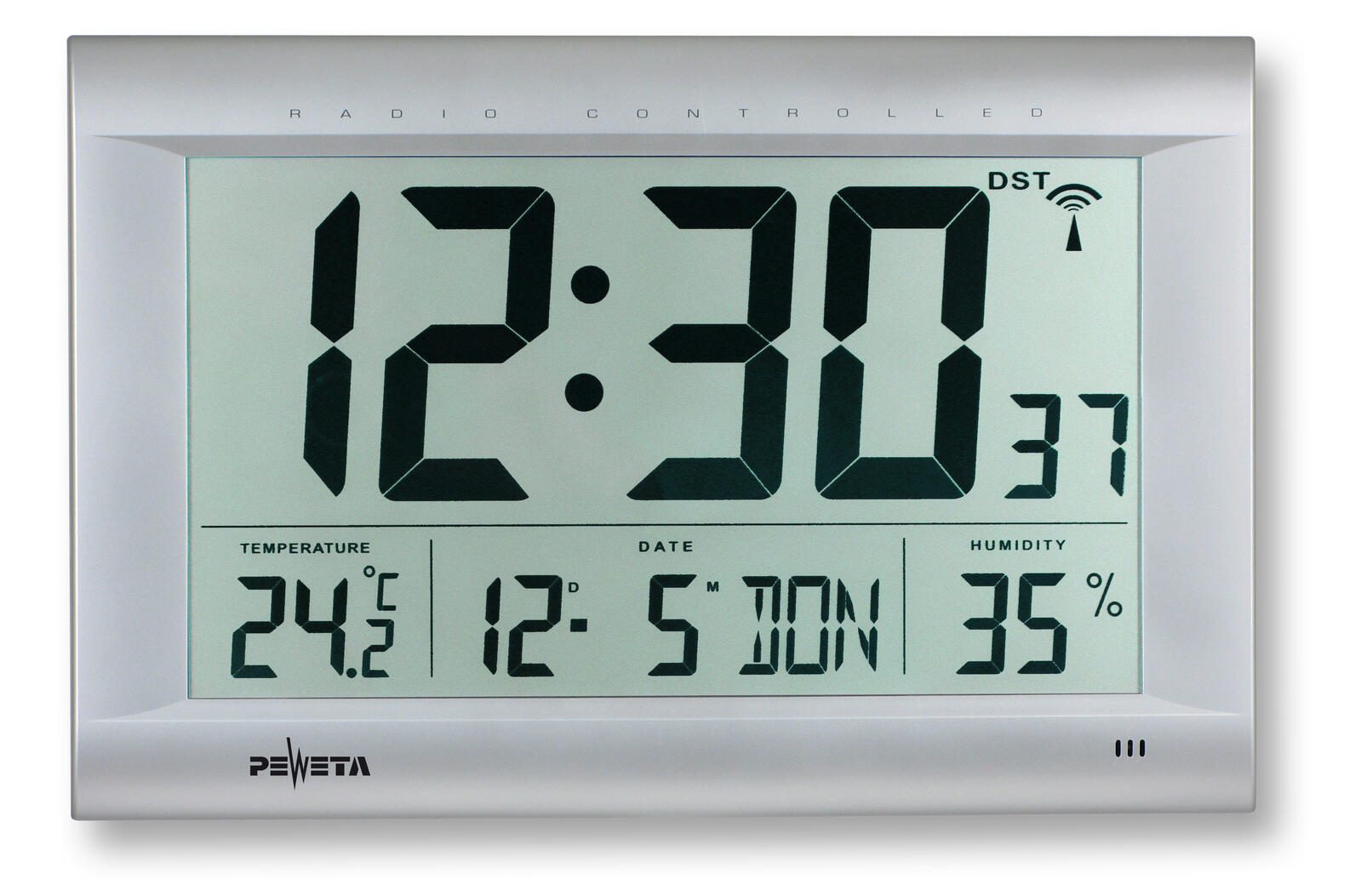 PEWETA digitale Funkwanduhr DCF77 silber