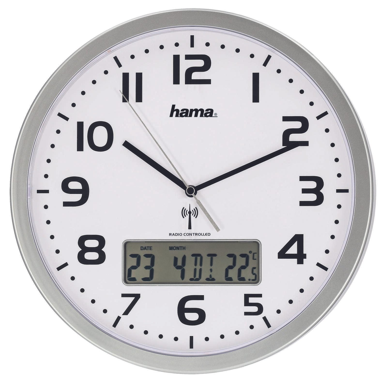 Hama Funkwanduhr Extra Ø 29.5 cm silber