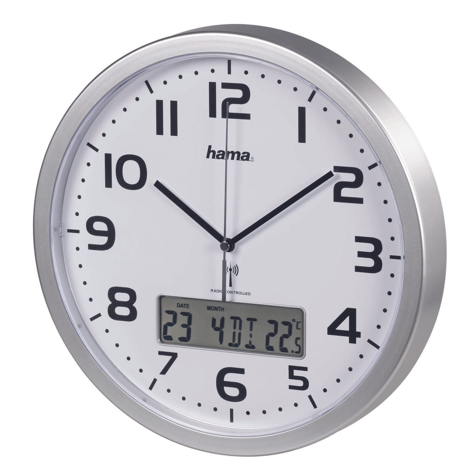 Hama Funkwanduhr Extra Ø 29.5 cm silber