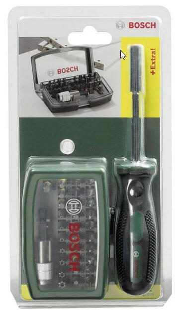 BOSCH Bit-Set Set mit Handschraubendreher 32-teilig