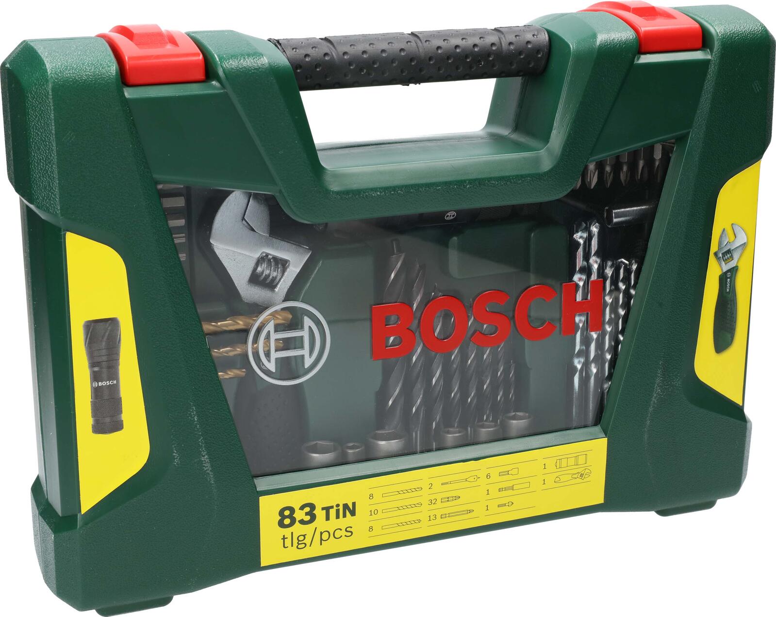 BOSCH Bohrer- und Bit-Set mit LED-Taschenlampe und Rollgabelschlüssel 83-teilig
