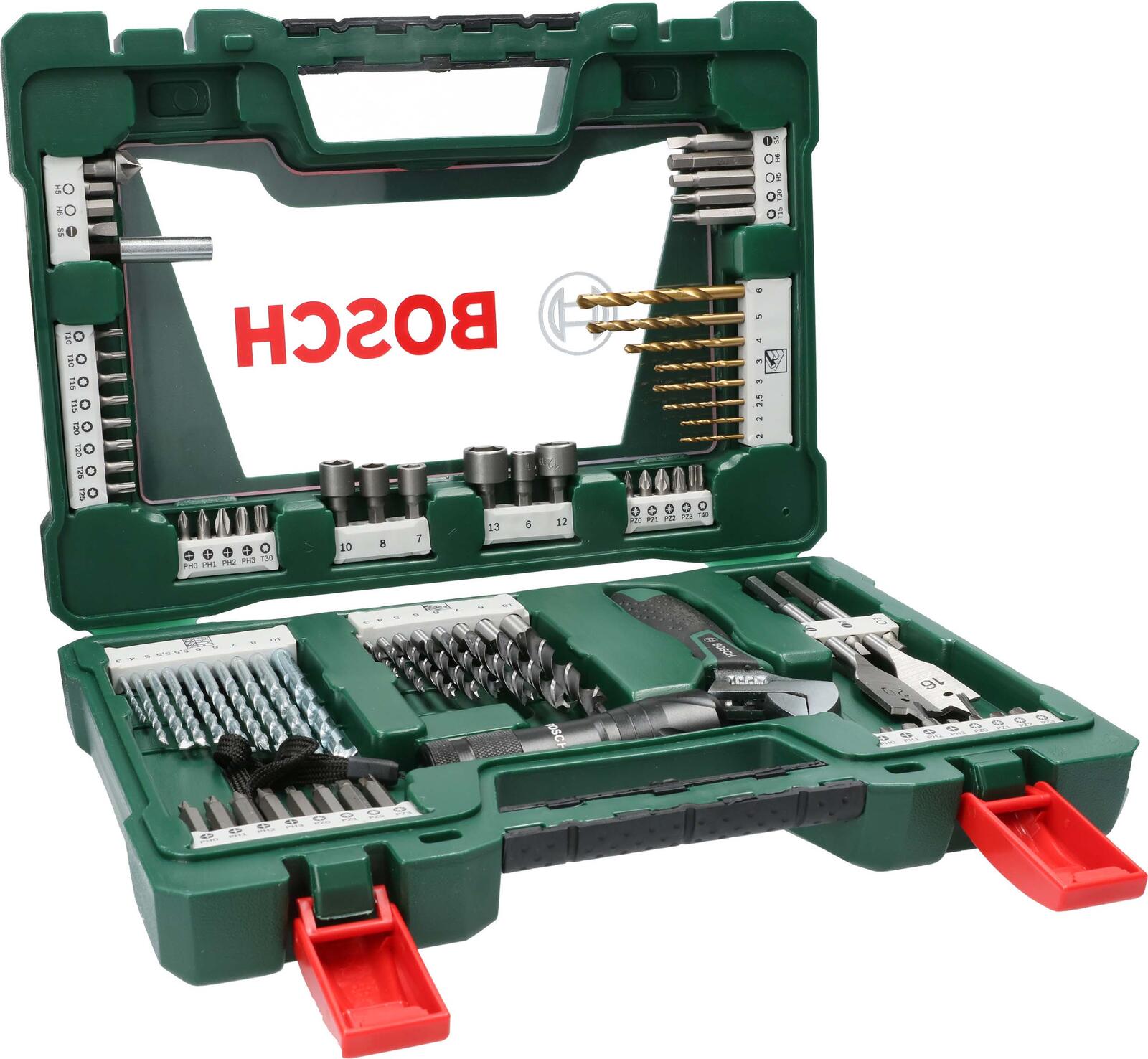 BOSCH Bohrer- und Bit-Set mit LED-Taschenlampe und Rollgabelschlüssel 83-teilig