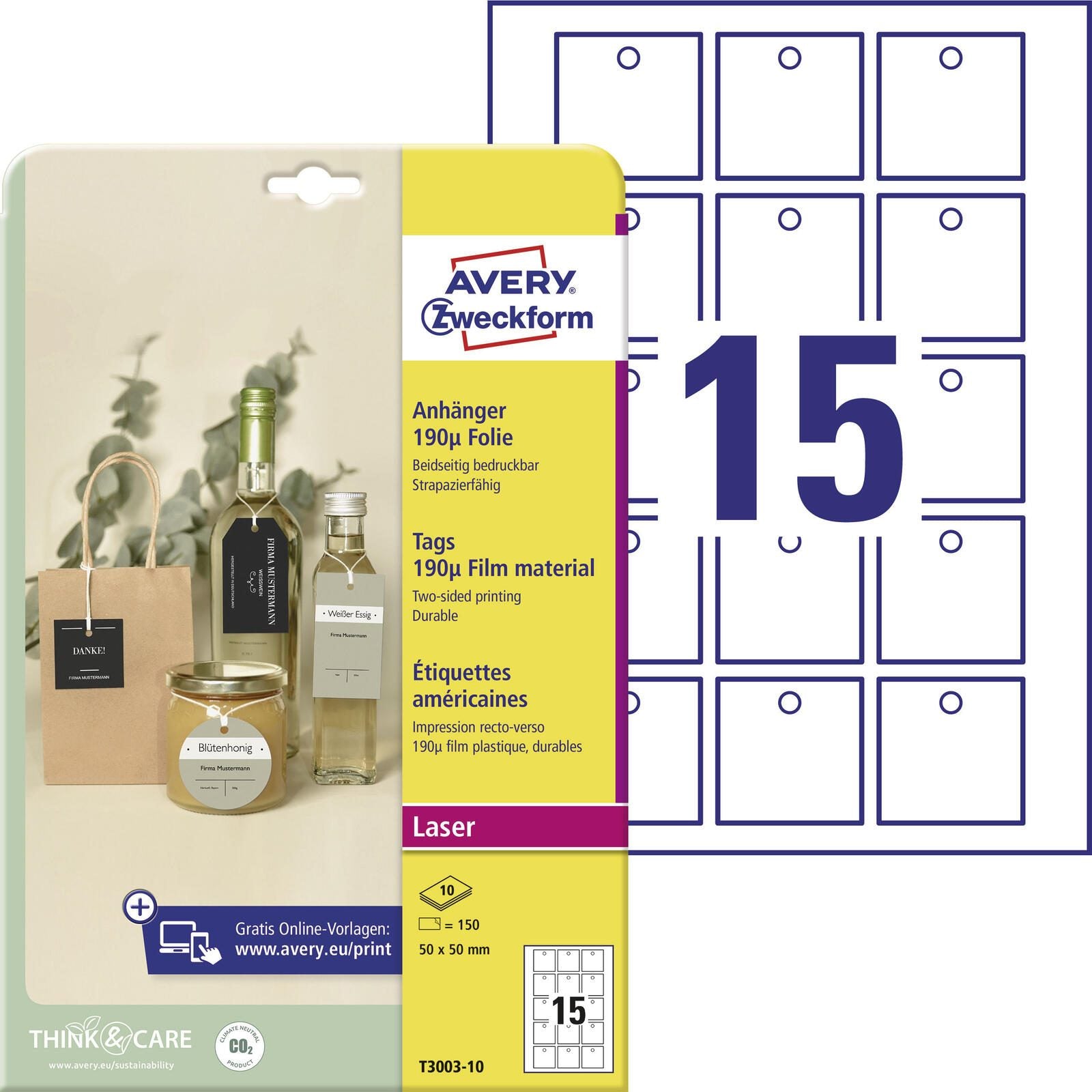 AVERY Zweckform Hängeetiketten 50,0 x 50,0 mm