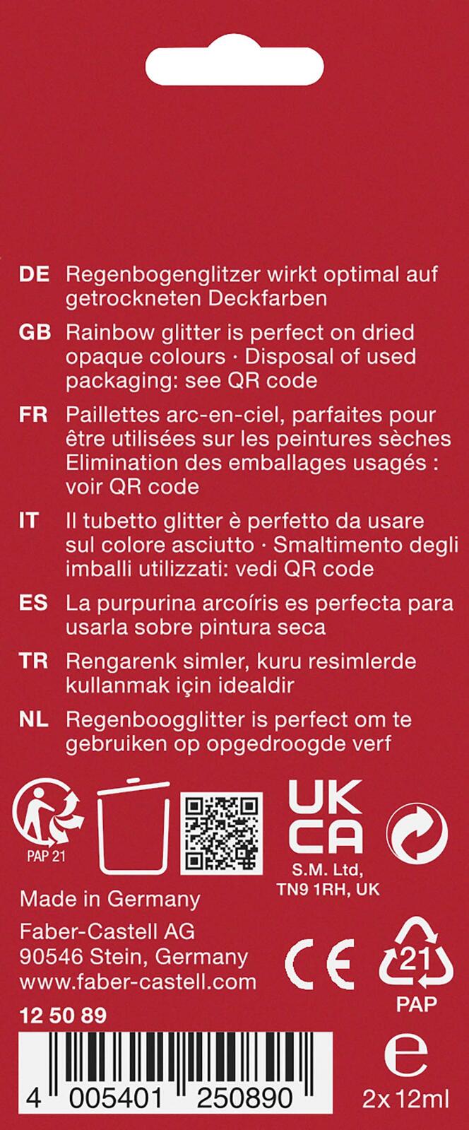 FABER-CASTELL Glitzer Regenbogen Bastelkleber 2 x 12,0 g