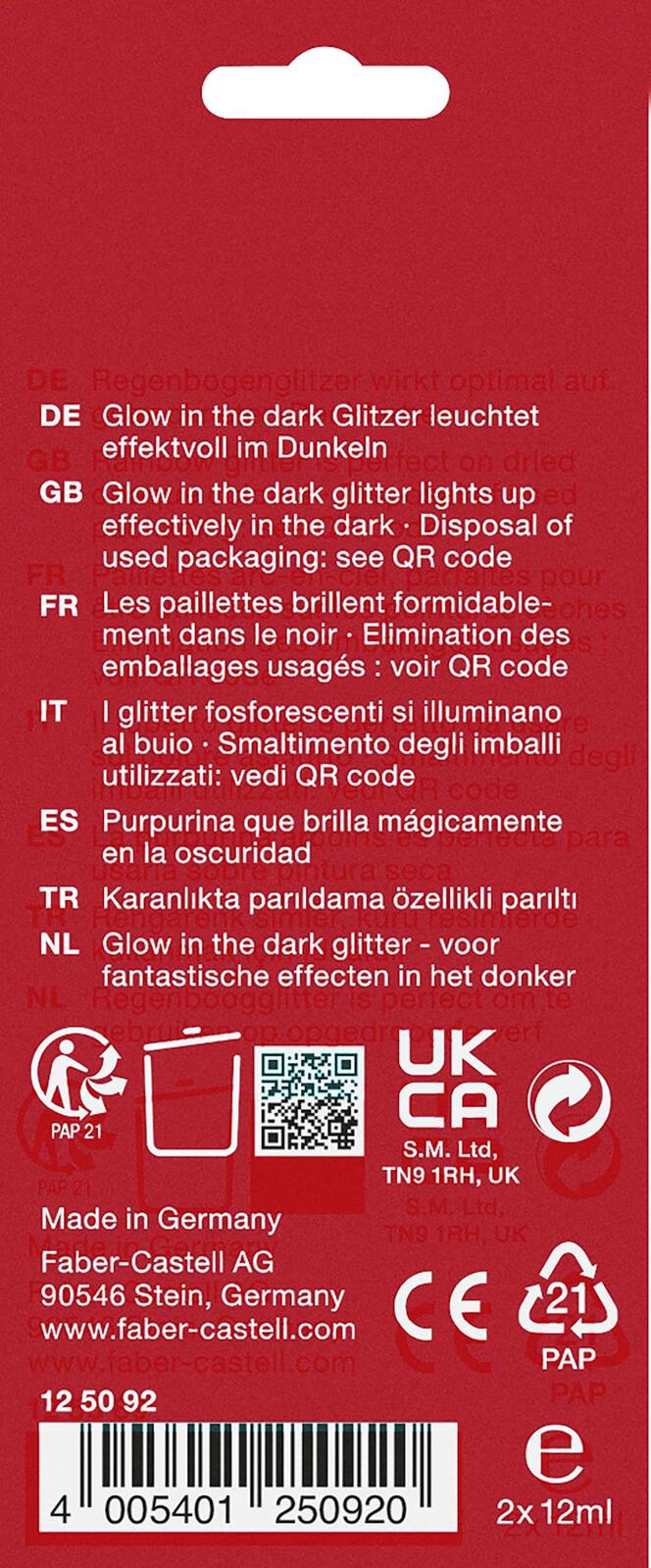 FABER-CASTELL Glitzer Glow in the dark Bastelkleber 2 x 12,0 g