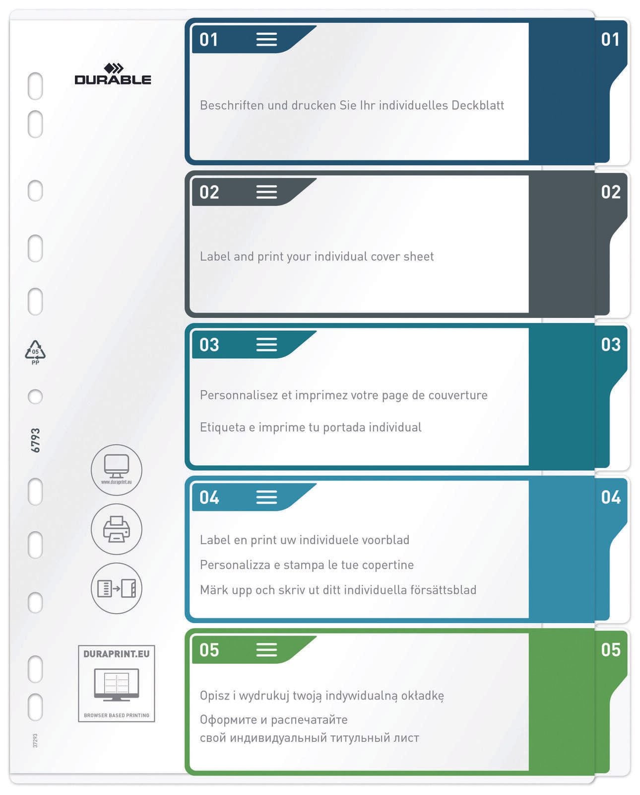DURABLE Ordnerregister Überbreite 1-5 DIN A4