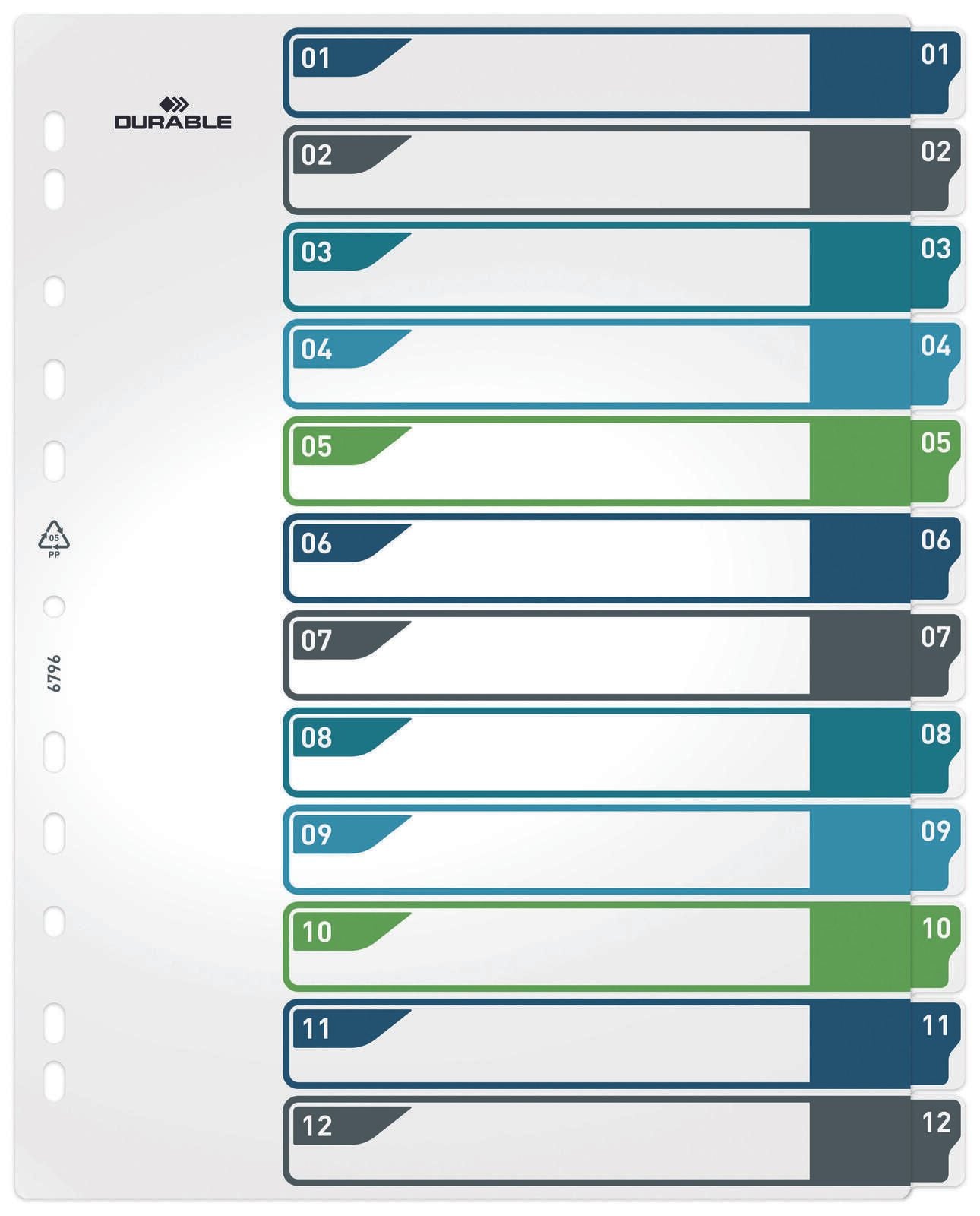 DURABLE Ordnerregister Überbreite 1-12 DIN A4