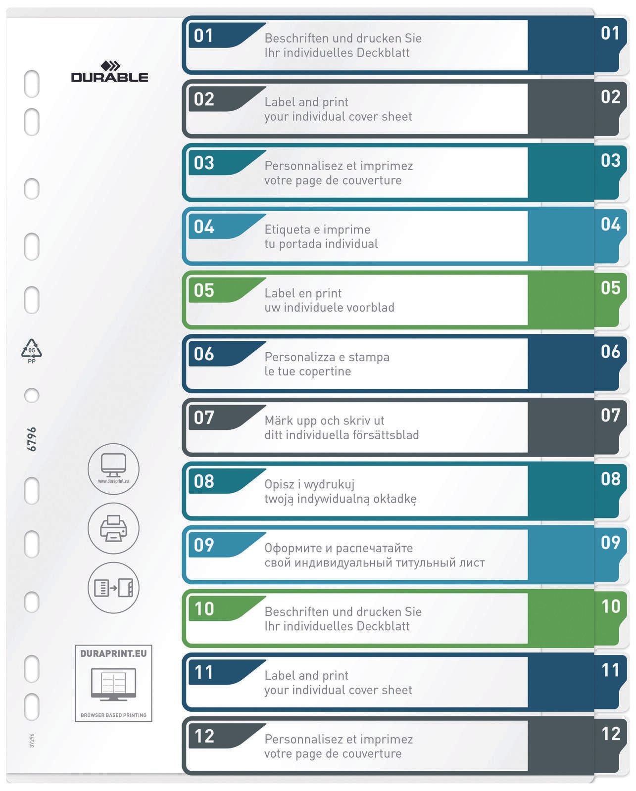 DURABLE Ordnerregister Überbreite 1-12 DIN A4