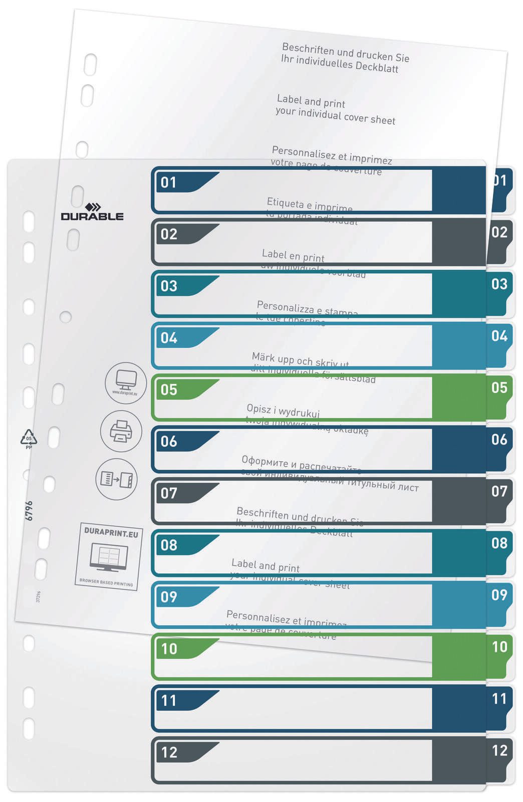 DURABLE Ordnerregister Überbreite 1-12 DIN A4
