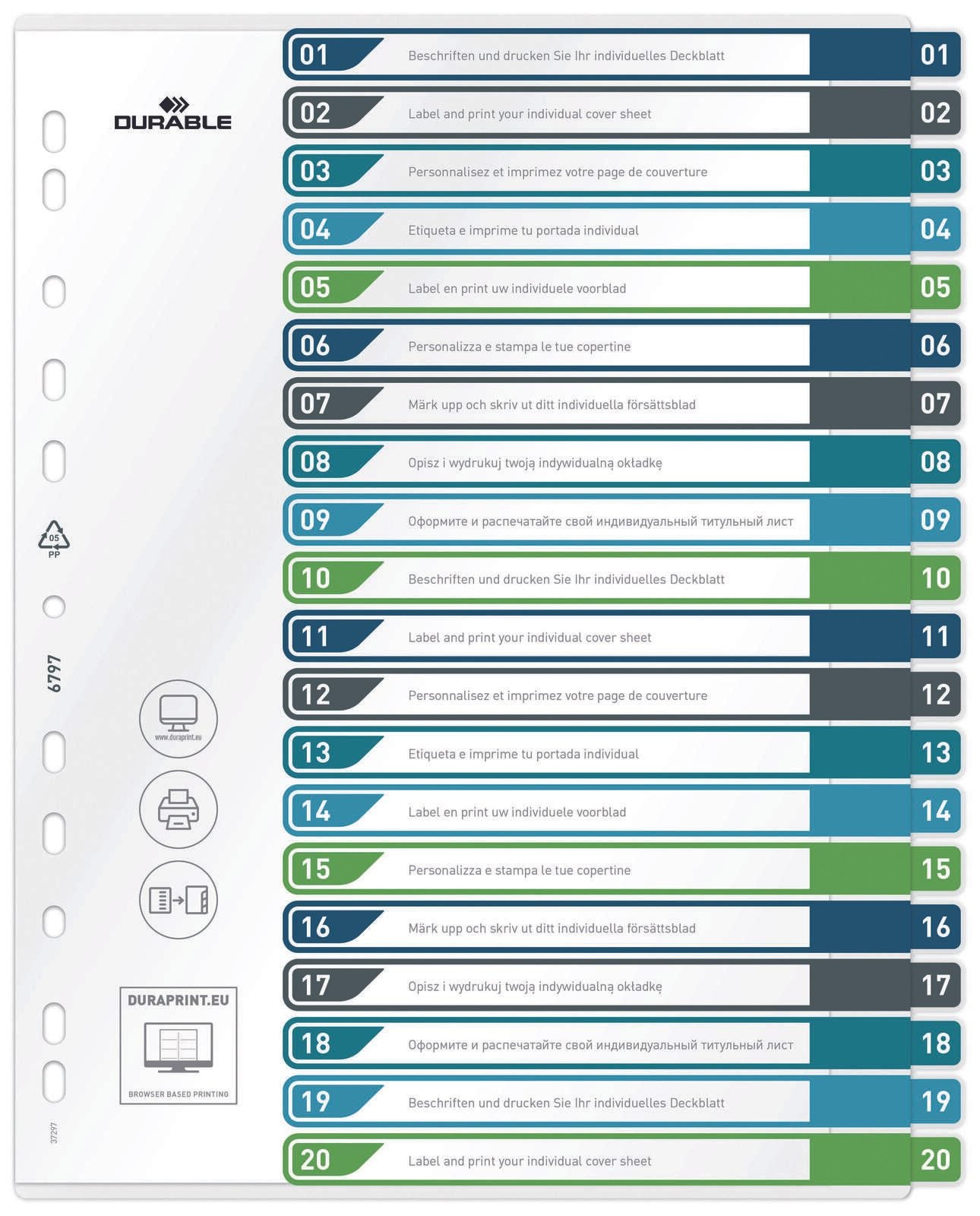 DURABLE Ordnerregister Überbreite 1-20 DIN A4