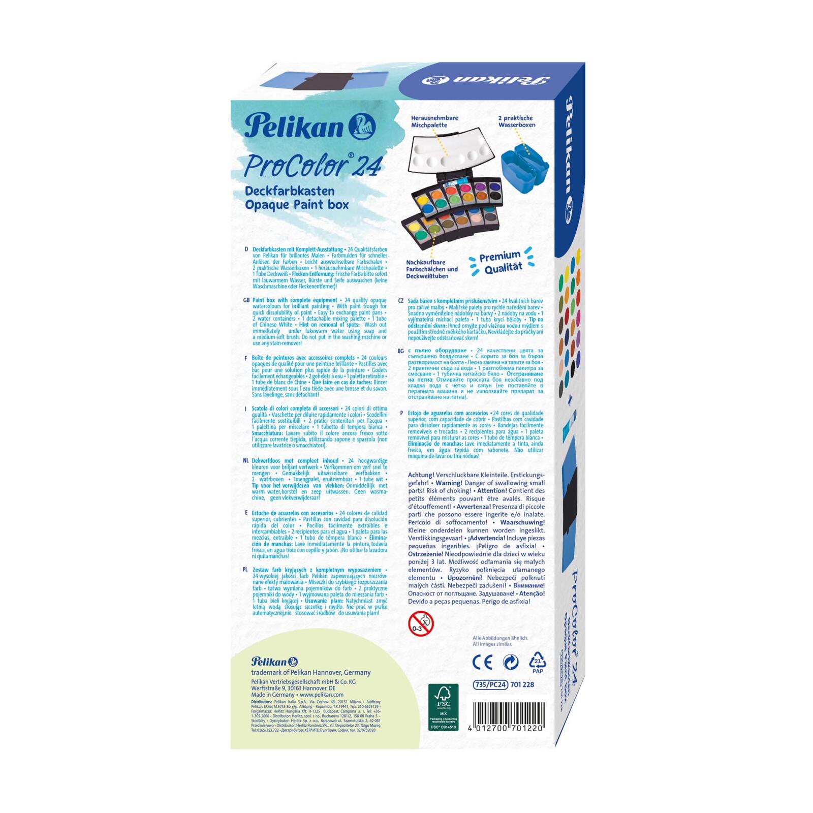Pelikan Wasserfarbkasten 2 Wasserboxen + Deckweiß und 24 Farben
