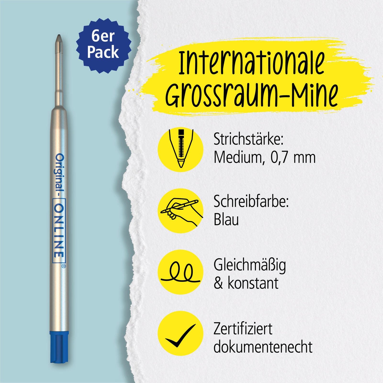 ONLINE® Kugelschreiberminen 6 St. 0.6 mm Blau