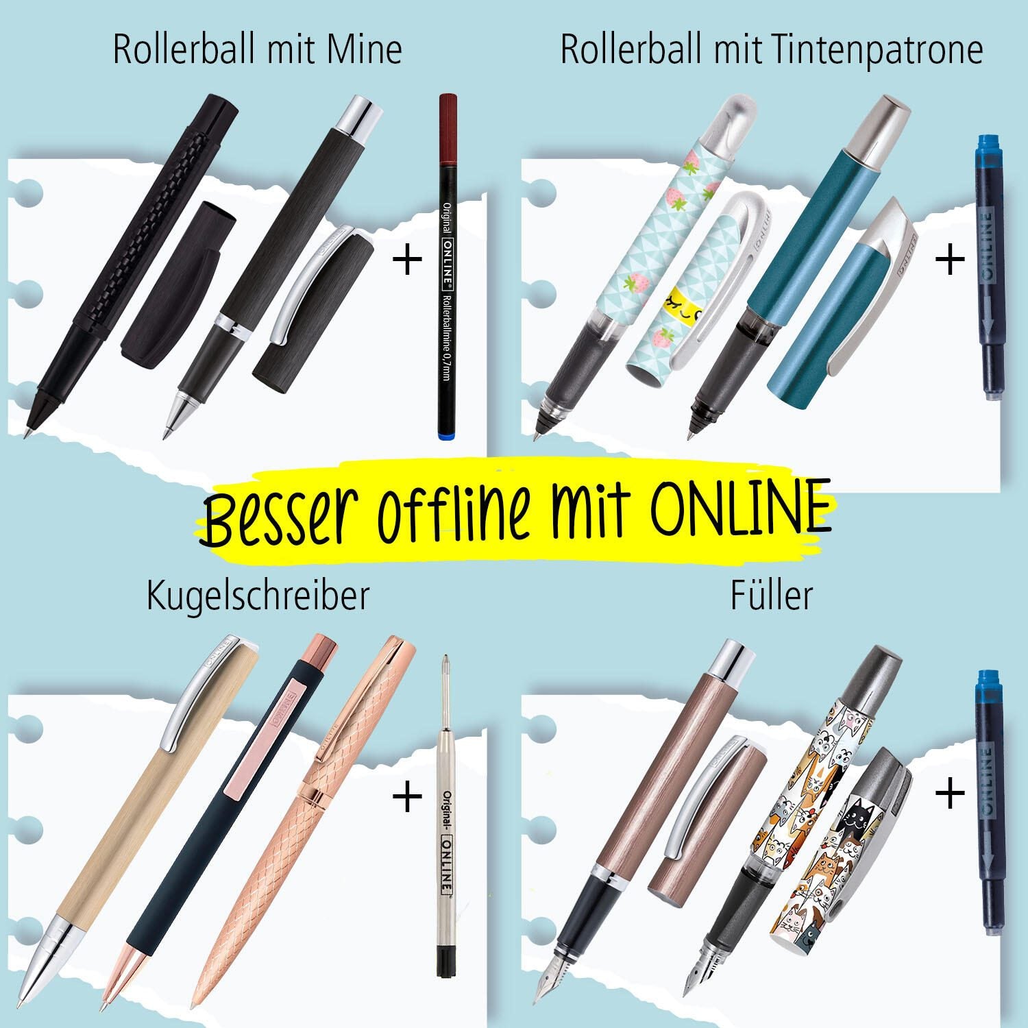 ONLINE® Rollerball-Minen Gelschreiberminen 0.7 mm Schwarz