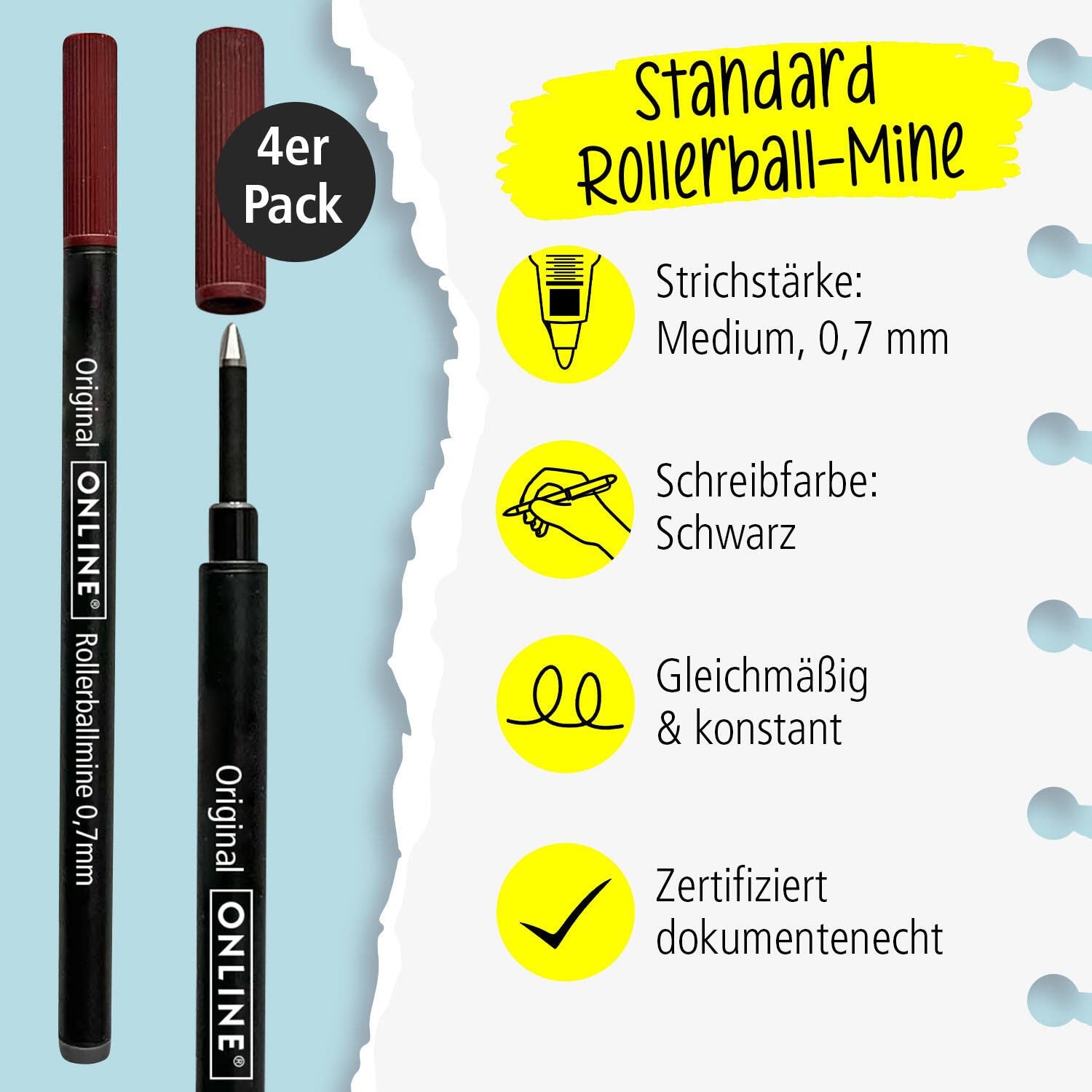 ONLINE® Rollerball-Minen Gelschreiberminen 0.7 mm Schwarz