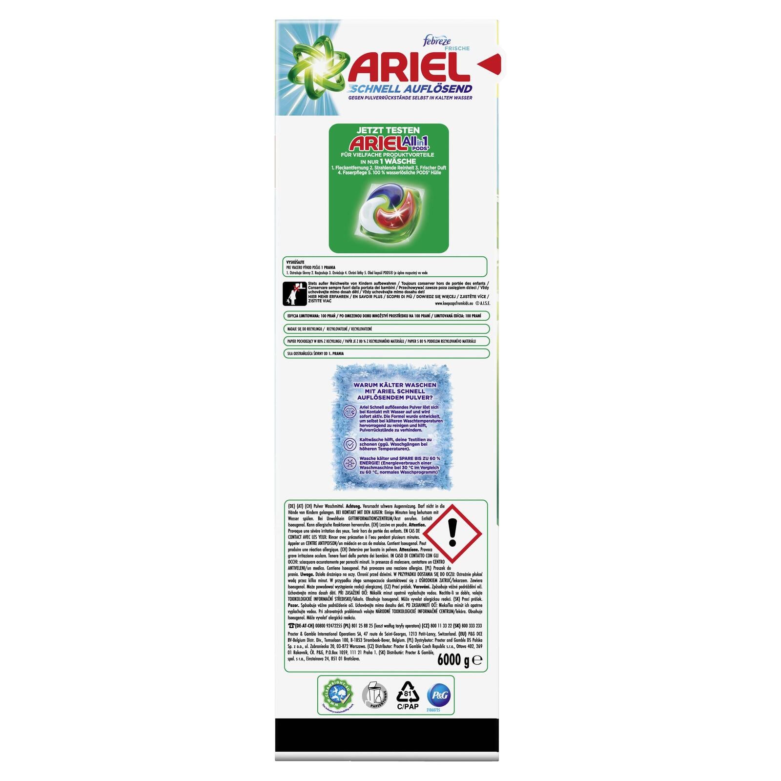 ARIEL Waschmittel febreze FRISCHE 6,0 kg