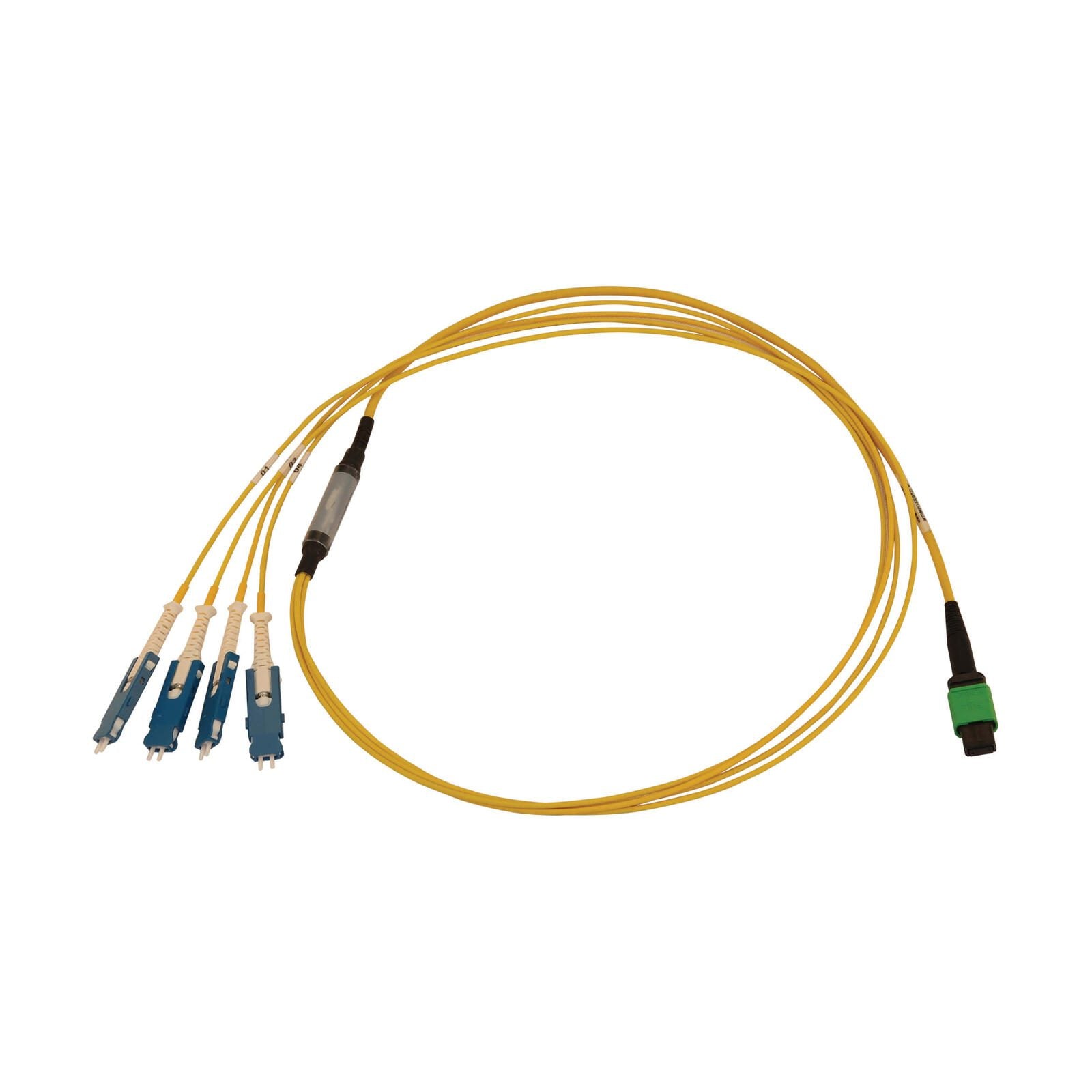 Eaton Tripp Lite Series 40/100/400G Singlemode 9/125 OS2 Breakout Fiber Optic Kabel (12F MTP/MPO-APC zu 4x Duplex SN-UPC