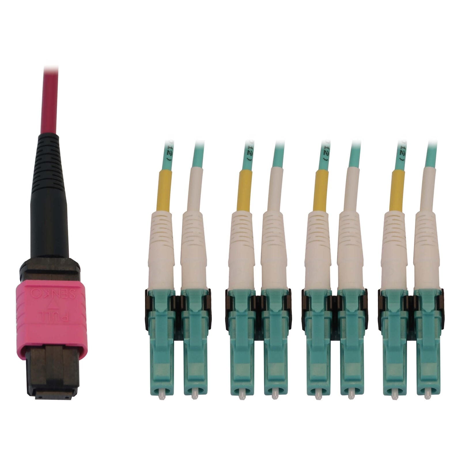 Eaton Tripp Lite Series 40/100G Multimode 50/125 OM4 Fiber Optic Kabel (12F MTP/MPO-PC zu 4x Duplex LC/PC F/M), 3 m