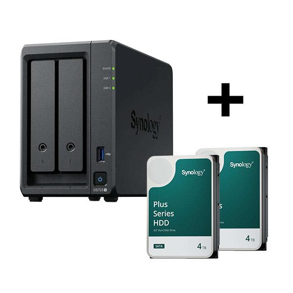 Synology Disk Station DS725+ NAS-Server + Synology Plus 3.5' SATA 6Gb/s Festplatte 8 TB (2 x 4TB)
