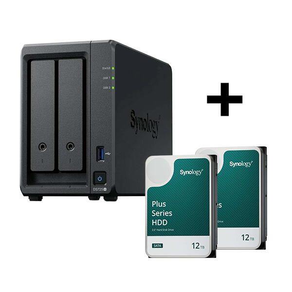 Synology Disk Station DS725+ NAS-Server + Synology Plus 3.5' SATA 6Gb/s Festplatte 24 TB (2 x 12TB)