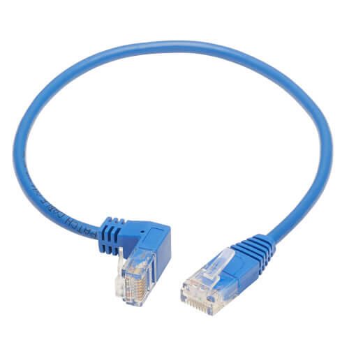 Eaton Tripp Lite Series Down-Angle Cat6 Gigabit Molded Slim UTP Ethernet Kabel (RJ45 Right-Angle Down M zu RJ45 M), Blue