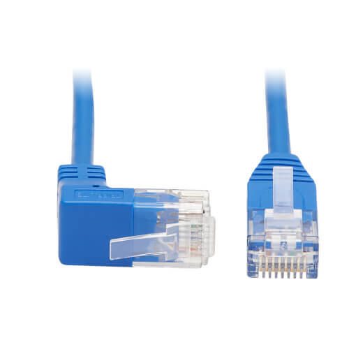 Eaton Tripp Lite Series Up-Angle Cat6 Gigabit Molded Slim UTP Ethernet Kabel (RJ45 Right-Angle Up M zu RJ45 M), Blue, 1