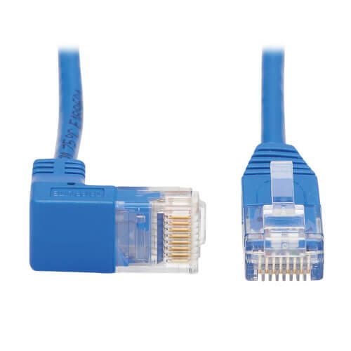 Eaton Tripp Lite Series Down-Angle Cat6 Gigabit Molded Slim UTP Ethernet Kabel (RJ45 Right-Angle Down M zu RJ45 M), Blue