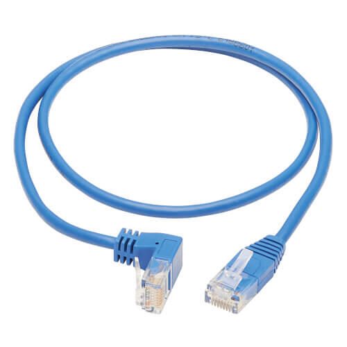 Eaton Tripp Lite Series Down-Angle Cat6 Gigabit Molded Slim UTP Ethernet Kabel (RJ45 Right-Angle Down M zu RJ45 M), Blue