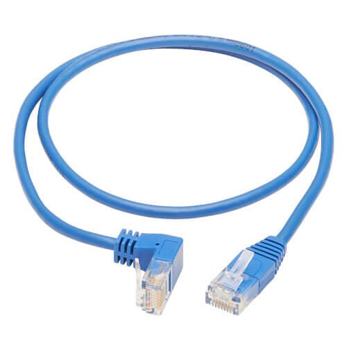 Eaton Tripp Lite Series Down-Angle Cat6 Gigabit Molded Slim UTP Ethernet Kabel (RJ45 Right-Angle Down M zu RJ45 M), Blue