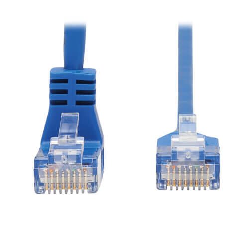 Eaton Tripp Lite Series Down-Angle Cat6 Gigabit Molded Slim UTP Ethernet Kabel (RJ45 Right-Angle Down M zu RJ45 M), Blue