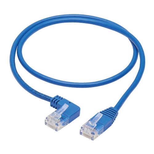 Eaton Tripp Lite Series Left-Angle Cat6 Gigabit Molded Slim UTP Ethernet Kabel (RJ45 Left-Angle M zu RJ45 M), Blue, 3 ft